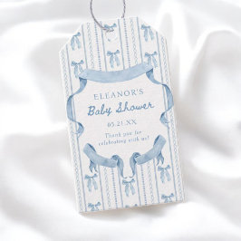 Blauw lint jongen baby shower dank je cadeaulabel