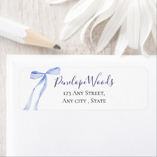 Blauw lint jongen babyshower retouradreslabels etiket
