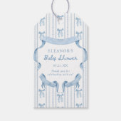 Blauw lint jongens babyshower bedankt cadeaulabel (Voorkant)