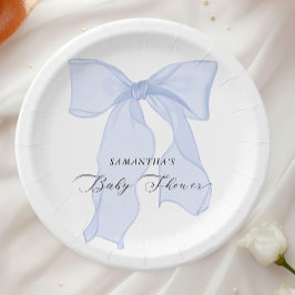 Blauw lint jongens babyshower uitnodiging papieren bordje
