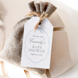 Blauw lint jongens babyshower vintage cadeaulabel