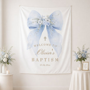 Blauw lint jongens doop achtergrond wandkleed