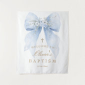 Blauw lint jongens doop achtergrond wandkleed (Voorkant)