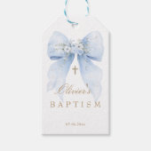 Blauw lint jongens doop cadeau tag cadeaulabel (Voorkant)