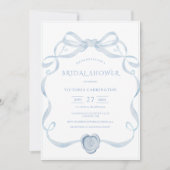 Blauw lint kader vintage bruidsdouche kaart (Voorkant)