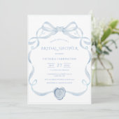 Blauw lint kader vintage bruidsdouche kaart (Staand voorkant)