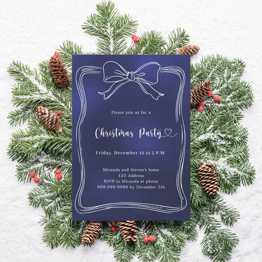 Blauw lint kerstfeest kaart