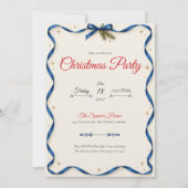 Blauw lint kerstfeest uitnodiging (Voorkant)