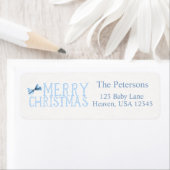 Blauw lint Kerstmis Retourlabel Etiket (Insitu)
