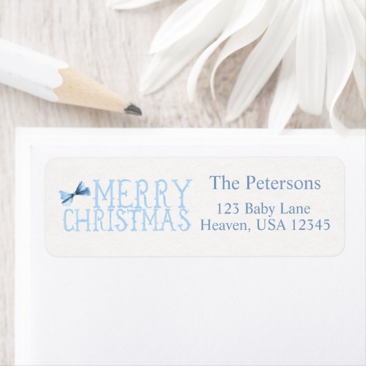 Blauw lint Kerstmis Retourlabel Etiket (Insitu)