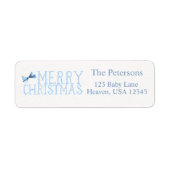 Blauw lint Kerstmis Retourlabel Etiket (Voorkant)