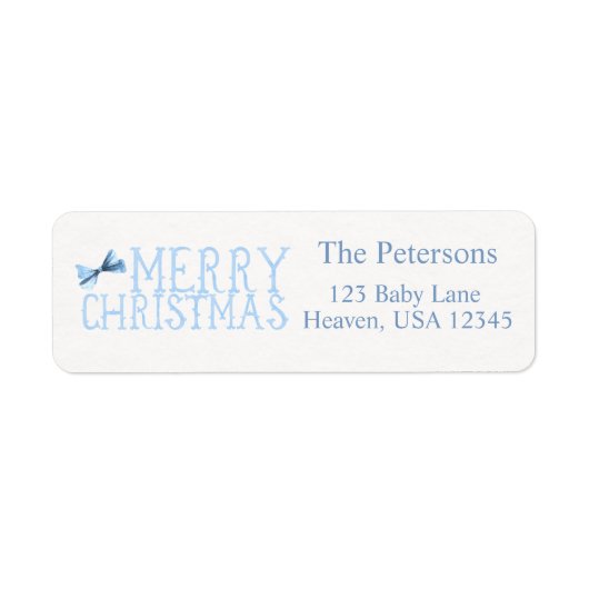 Blauw lint Kerstmis Retourlabel Etiket (Voorkant)