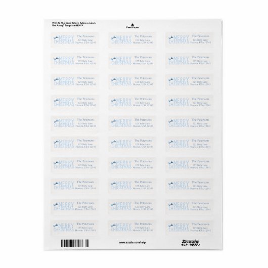 Blauw lint Kerstmis Retourlabel Etiket (Full Sheet)