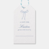 Blauw lint knoop de knoop display shower cadeaulabel (Voorkant)