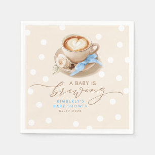 Blauw lint koffie baby is brewing jongen baby show servet