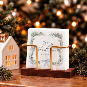 Blauw lint krans botanische Kerstmisse servetten