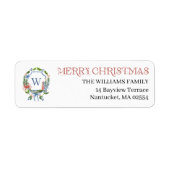 Blauw lint kust Kerstmis Nautilus Monogram Label (Voorkant)