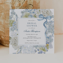 Blauw lint met bloemen bruidsdouche uitnodiging