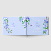 Blauw lint met rozen monogram bruiloft gastenboek (Volledig)