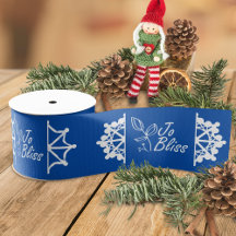 Blauw lint met witte sneeuwvlokken en logo