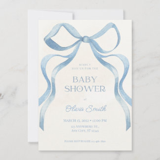 Blauw lint minimalistische babyshower uitnodiging