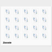 Blauw lint monogram bruiloft vierkante sticker (Vel)