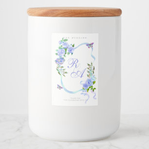 Blauw lint Monogram Bruiloft Voedselcontainer Etiket