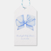 Blauw lint Monogram Coquette gepersonaliseerd Cadeaulabel (Voorkant)
