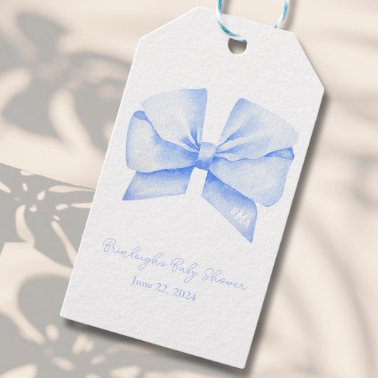 Blauw lint Monogram Coquette gepersonaliseerd Cadeaulabel