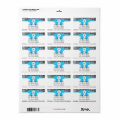 Blauw lint monogram met patroon etiket (Full Sheet)