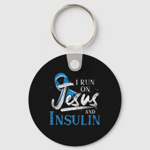 Blauw lint op Jezus en Insuline Diabetes Aw Sleutelhanger