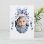 Blauw lint ovaal foto kerstkaart (Staand voorkant)