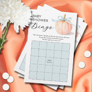Blauw lint pompoen baby shower bingo spel