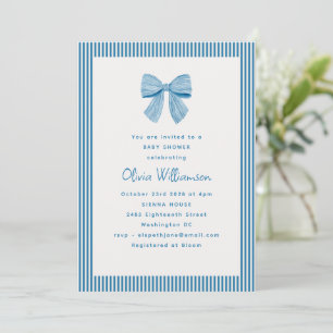 Blauw lint preppy streep klassieke baby shower voo kaart