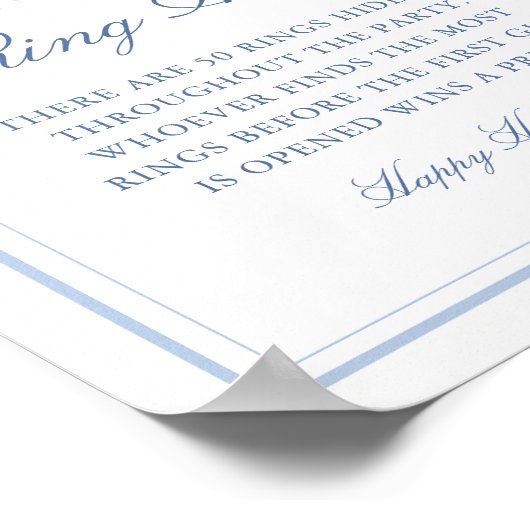Blauw lint ring jacht ring spel bruids douche poster (Hoek)