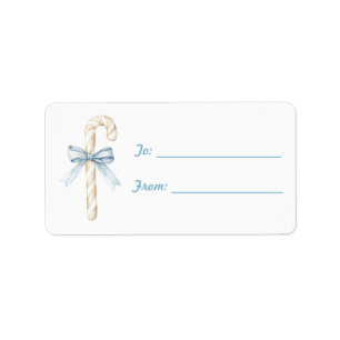 Blauw lint roomkleurige candy cane Kerstmis Etiket