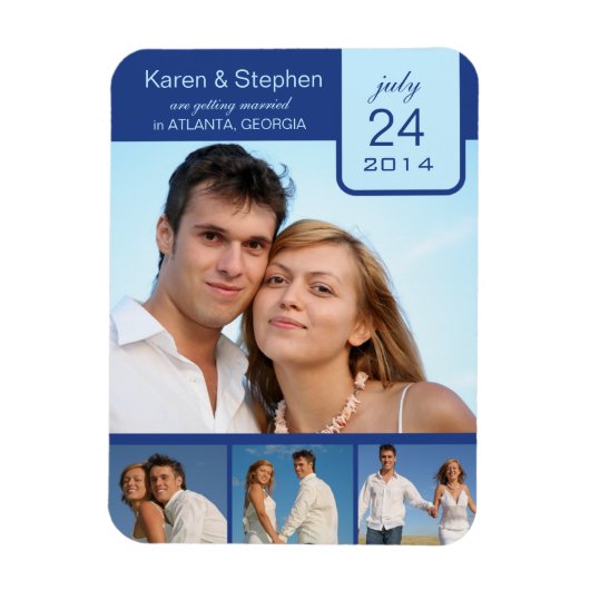 Blauw lint save the date magneet (Verticaal)