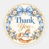 Blauw lint schommelpaard bedank sticker (Voorkant)