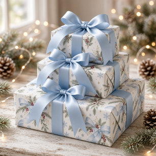 Blauw lint sneeuwvlok kerstcadeaupapier cadeaupapier