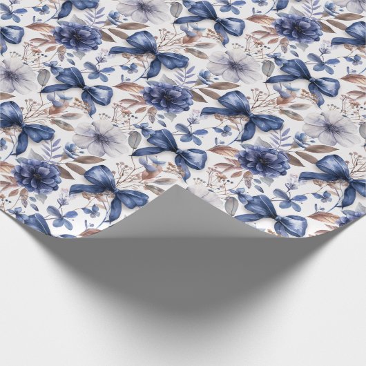 Blauw lint strik coquette esthetische grootduizend cadeaupapier (Hoek)