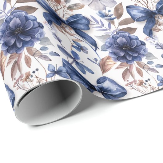 Blauw lint strik coquette esthetische grootduizend cadeaupapier (Rol Hoek)