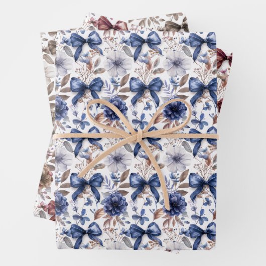 Blauw lint strik coquette esthetische grootduizend inpakpapier vel (In situ)