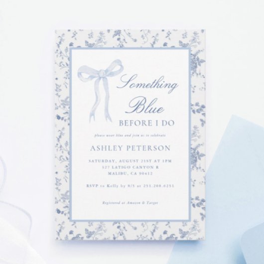 Blauw lint toile iets blauws bruidsmeisjesfeest kaart