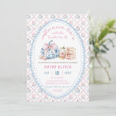 Blauw lint toile theebruidssluiting in vintage sti kaart (Staand voorkant)