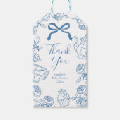 Blauw lint toile theeparty cadeautags cadeaulabel (Voorkant)