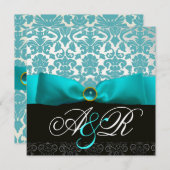 BLAUW LINT TURQUOISE WIT ZWART DAMAST MONOGRAM KAART (Voorkant / Achterkant)