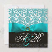 BLAUW LINT TURQUOISE WIT ZWART DAMAST MONOGRAM KAART (Voorkant)