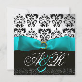 BLAUW LINT TURQUOISE WIT ZWART DAMAST MONOGRAM KAART (Voorkant)