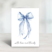 Blauw lint watercolor bruidsfeest bedankkaart