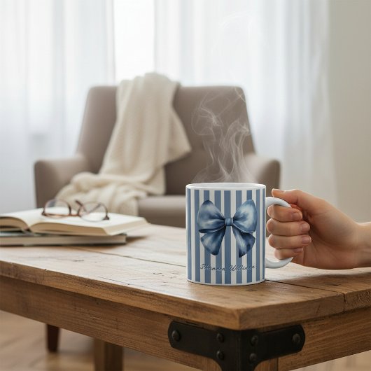 Blauw lint waterverf streepdesign koffiemok